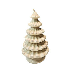 Vintage White Glitter Christmas Tree Wax Gurley Candle 8” Tall -Unlit Wick